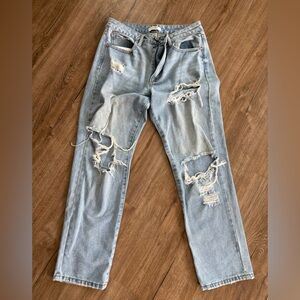 Forever 21 Relaxed Distressed Blue Jeans